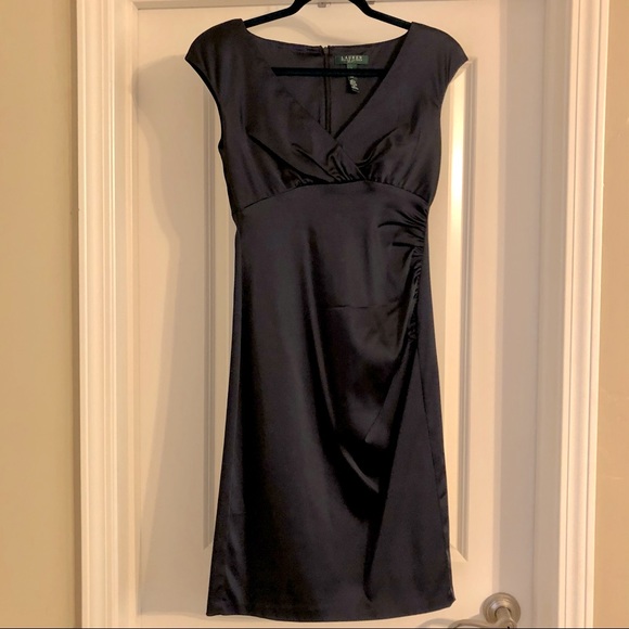 Ralph Lauren Navy Blue Satin Stretch Dress 6 - Picture 6 of 6